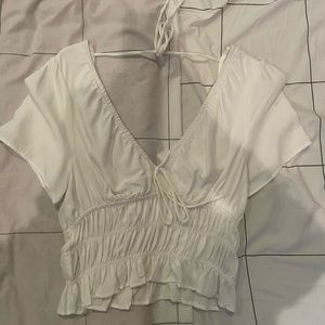 Bershka white linen crop top